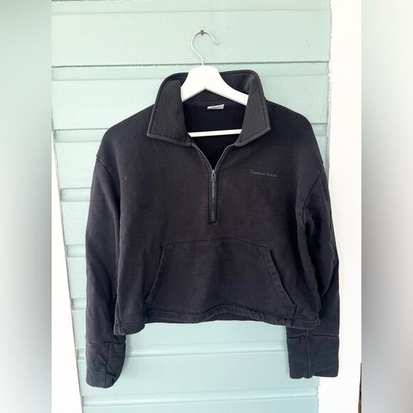 Outdoor voices black cropped sweatshirt pullover 1/4 zip 100% cotton gym workout - Picture 1 of 7
